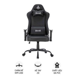 Ghế gaming WARRIOR Raider WGC207 | Đen, 120kg, Chân xoay, Da PU