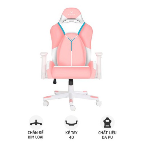 Ghế gaming CENTAUR Sova | Hồng, 120kg, Chân xoay, Da PU