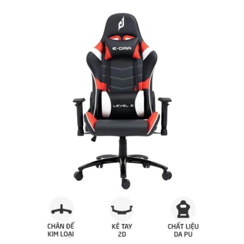 Ghế gaming E DRA Level E EGC229 | Đen đỏ, 150kg, Chân xoay, Da PU