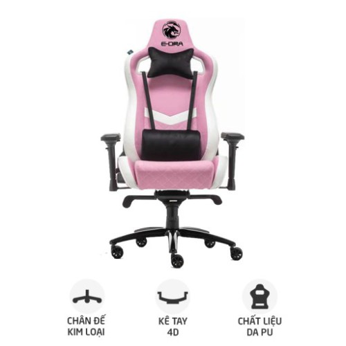 Ghế gaming E DRA IRIS EGC228 | Hồng, 120kg, Chân xoay, Da PU
