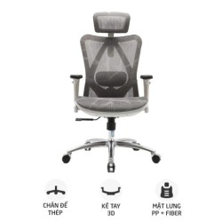 Ghế công thái học SIHOO M57 | Xám, 120kg, Chân xoay, Lưng lưới