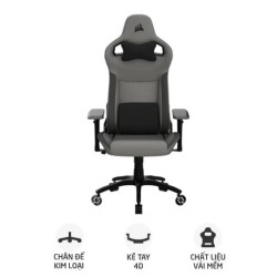 Ghế gaming CORSAIR T3 RUSH | Xám than, 120kg, Chân xoay, Lưng vải (CF-9010056-WW)