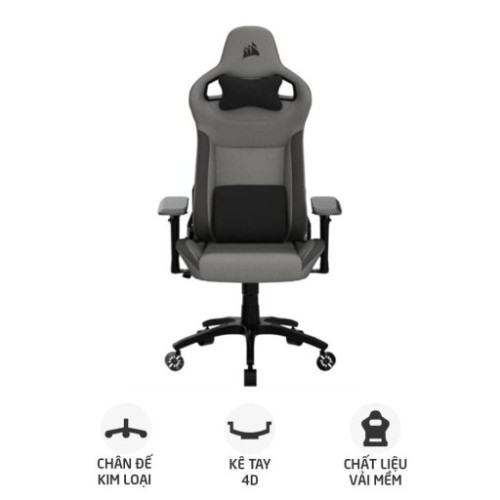 Ghế gaming CORSAIR T3 RUSH | Xám than, 120kg, Chân xoay, Lưng vải (CF-9010056-WW)