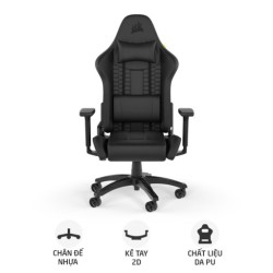 Ghế gaming CORSAIR TC100 RELAXED | Đen, 120kg, Chân xoay, Da PU (CF-9010050-WW)