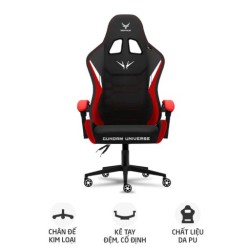 Ghế gaming CENTAUR Gundam Universe | Đen đỏ, 150kg, Chân xoay, Da PU