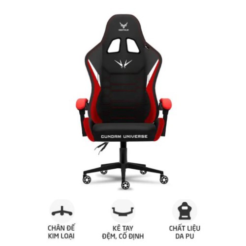 Ghế gaming CENTAUR Gundam Universe | Đen đỏ, 150kg, Chân xoay, Da PU