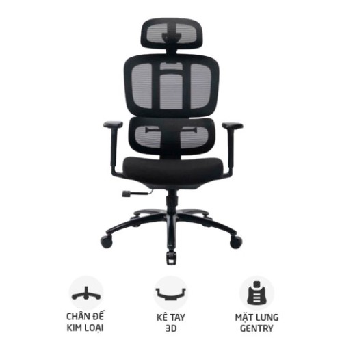 Ghế công thái học WARRIOR Hero WEC509 | Đen, 150kg, Chân xoay, Lưng lưới