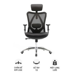 Ghế công thái học SIHOO M18 | Đen, 120kg, Chân xoay, Lưng lưới