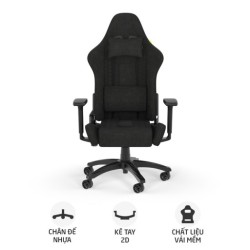 Ghế gaming CORSAIR TC100 RELAXED | Đen, 120kg, Chân xoay, Lưng vải (CF-9010051-WW)