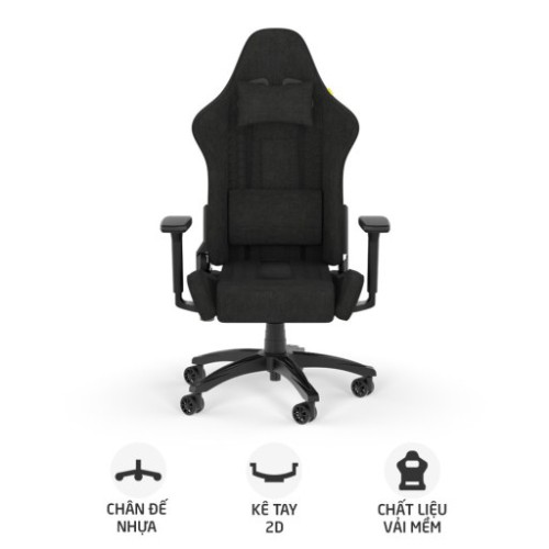 Ghế gaming CORSAIR TC100 RELAXED | Đen, 120kg, Chân xoay, Lưng vải (CF-9010051-WW)