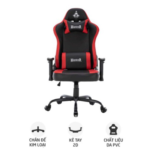 Ghế gaming WARRIOR Raider WGC207 | Đen đỏ, 120kg, Chân xoay, Da PU
