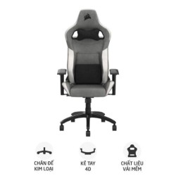 Ghế gaming CORSAIR T3 RUSH | Xám trắng, 120kg, Chân xoay, Lưng vải (CF-9010058-WW)