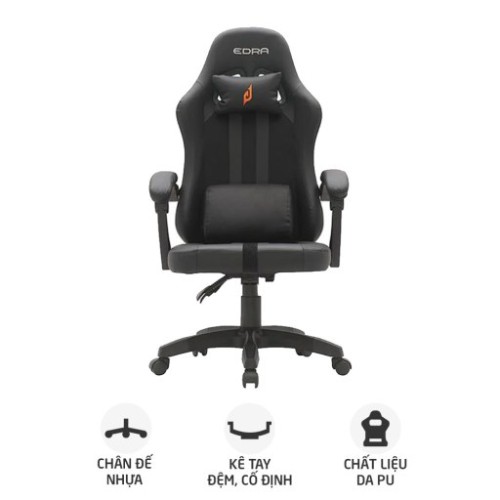 Ghế gaming E DRA Yummy EGC232 V2 | Đen, 150kg, Chân xoay, Da PU