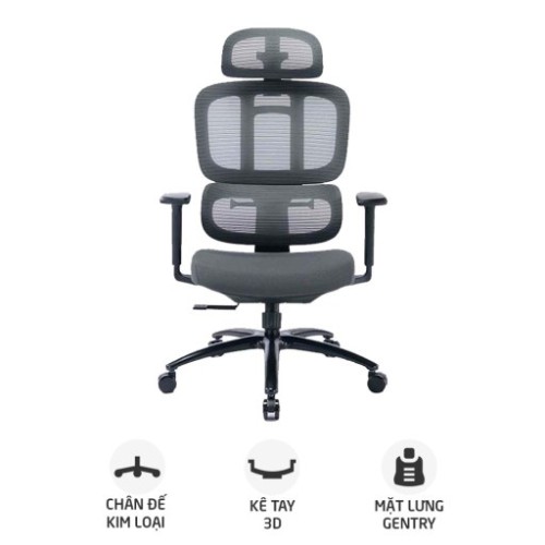 Ghế công thái học WARRIOR Hero WEC509 | Đen xám, 150kg, Chân xoay, Lưng lưới