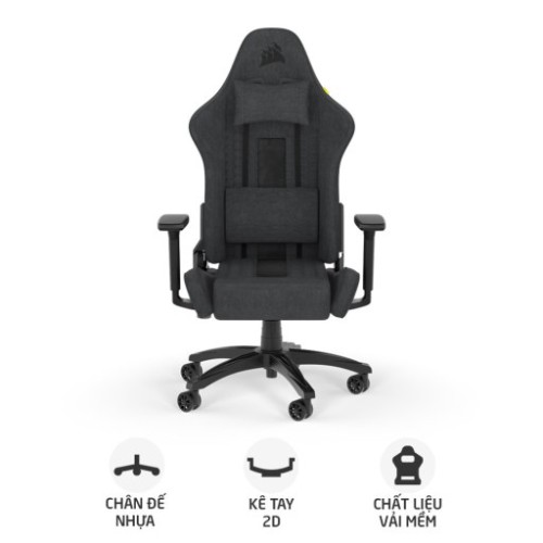 Ghế gaming CORSAIR TC100 RELAXED | Xám, 120kg, Chân xoay, Lưng vải (CF-9010052-WW)