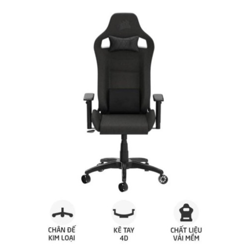 Ghế gaming CORSAIR T3 RUSH | Đen, 120kg, Chân xoay, Lưng vải (CF-9010057-WW)