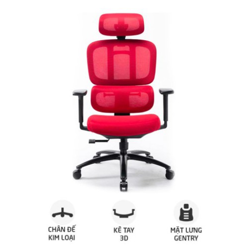 Ghế công thái học WARRIOR Hero WEC509 | Đen đỏ, 150kg, Chân xoay, Lưng lưới
