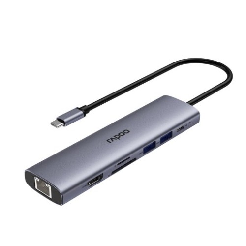 Bộ chuyển đổi đa cổng USB-C RAPOO (XD71) | USB-C to HDMI 4K 60Hz, 2 x USB-A 3.0, RJ45, SD/TF Card, PD
